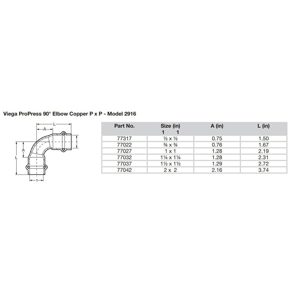 Viego ProPress 3/4" - 90 Copper Elbow - Double Press Connection - Smart Connect Technology [77022]