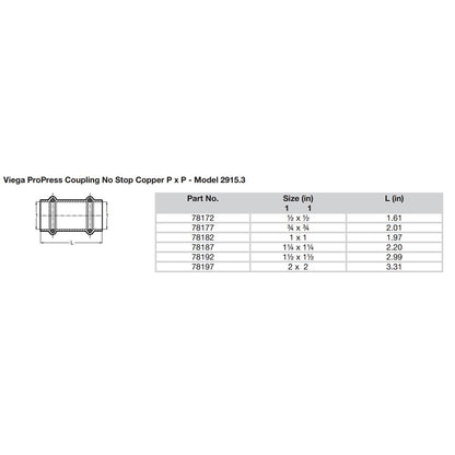 Viega ProPress 1/2" Copper Coupling w/o Stop - Double Press Connection - Smart Connect Technology [78172]