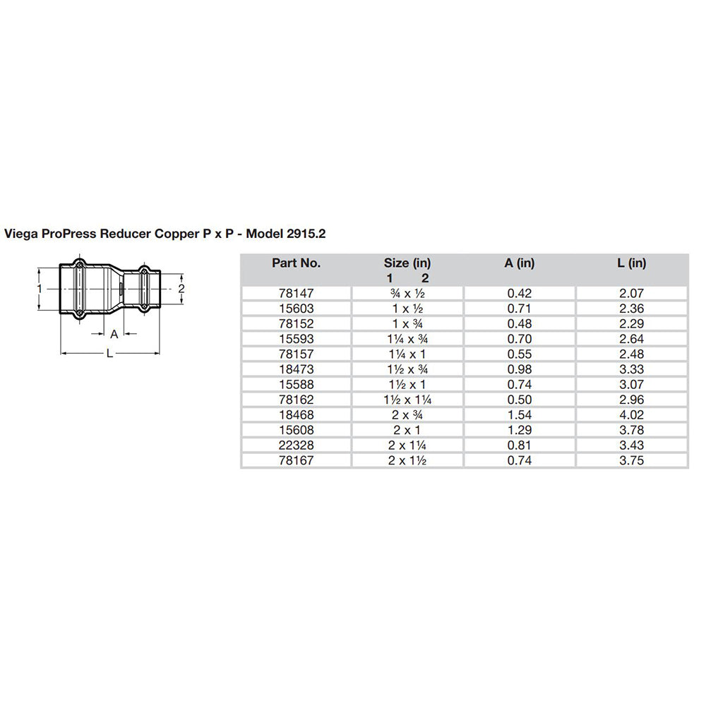 Viega ProPress 2" x 1" Copper Reducer - Double Press Connection - Smart Connect Technology [15608]