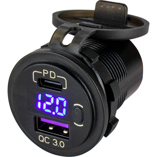 Sea-Dog Round USB  USB-C Power Socket w/Hidden Voltmeter [426518-1]